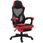 Gaming Chair Skrivbordsstol Ergonomisk Kontorsstol Med Fotstöd Höjdjusterbar Polyester Svart + Röd 58 X 72 X 112-122 Cm