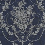 Debona Perla II Damask Texture Vinyl Navy Silver Metallic Glitter Wallpaper 9086