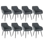 WOLTU Chaises Salle à Manger Lot de 8, Fauteuil Salon, Chaise Scandinave, Chaise de Cuisine en Velours, Assis Rembourré avec Accoudoirs et Dossier, Pieds en Métal, Gris Foncé, BH352dgr-8