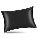 ALASKA BEAR 100% Mulberry Silk Pillowcase for Hair and Skin Health, Hypoallergenic, Standard Size 50x75cm Natural Silk Pillow Case Slip Beauty Sleep (1pc, Black)