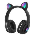 Kids Headphones,Cat Ear Bluetooth Headphones with Led Light, SD Card Slot, FM Radio,3.5mm Audio Jack,Wireless/Wired Foldable Kids On Ear Headphones for Boys Girls Adults(Black)