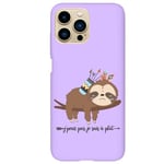 Coque violet Iphone 14 PRO paresseux boho kawaii