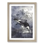 Big Box Art Killer Whale Painting Framed Wall Art Picture Print Ready to Hang, Oak A2 (62 x 45 cm)