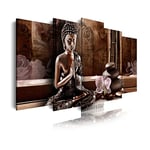 DekoArte 424 - Impression Sur Toile Moderne D'Images Artistiques Numérisées | Toile Décorative Pour Votre Salon Ou Chambre | Style Zen Feng Shui Bouddha Méditant Tons Bronze| 5 Pièces 150 x 80 cm