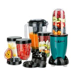 GOURMETmaxx Smoothie Maker Set de 18 pièces | Mixeur sur pied y compris 4 gobelets To-Go avec couvercle, 2 embouts de lame et tamis à jus | Accessoires résistant au lave-vaisselle et anti-fuite [400W]