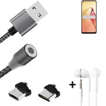 Data charging cable for + headphones Oppo Reno8 + USB type C a. Micro-USB adapte