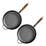 SOGA 2X 29cm Round Cast Iron Frying Pan Skillet Steak Sizzle Platter with Helper Handle - Frying Pans - ZPaiC5X2