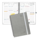 POPRUN Agenda 2025 Semainier 22 x 16,5 cm D'août 2024 à déc 2025, Planner Vertical Scolaire 17 Mois avec Couverture Souple Spirale, Règle et signet, Papier Certifié FSC®80 g/m² - Gris