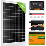 Eco-worthy - Kit complet de panneau solaire 120W 12V avec batterie lithium LiFePO4 50Ah 12V,contrôleur de charge 30A,onduleur 600W 12V pour maison rv