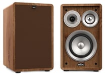 Wiibo Vintage 6 Walnut - Enceintes de bibliothèque HiFi - Puissance 100 W - Haut-parleurs 3 Voies - Grille Amovible - Tweeter 2", Squawker 3" et Woofer 5" - Son Surround