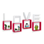 Relaxdays 10021895 Étagère flottante murale suspendue 4 cubes carrés lettres L O V E déco HxlxP: 25 x 25 x 8 cm, rouge/blanc, MDF, 8 x 25 x 25 cm