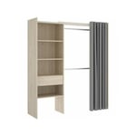 Dressing extensible avec rideau + 1 tiroir - SUIT - Décor chene naturel - Contemporain - Design