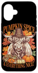 Coque pour iPhone 16 Thanksgiving, vache des Highlands, potiron, épices et tout ce qui est bon