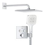 GROHE Precision SmartControl - Concealed Shower System with 2 Valves Thermostat (Mono 31 cm Cube Head Shower, SmartActive 13 cm Cube Hand Shower 3 Sprays, Hose 1.5 m, Square Trim), Chrome, 34876000