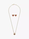 Eclectica Pre-Loved 22ct Gold Plated Swarovski Crystal Heart Pendant Necklace and Stud Earrings Jewellery Set