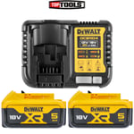 Dewalt Genuine DCB184 18V 5.0Ah Li-Ion Slide Battery Twin Pack + Charger