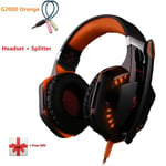 KOTION EACH G2000 G9000 Casque Gaming Gamer ¿couteur St¿r¿o Basse Profonde Casque Filaire avec Micro Lumiere LED pour PC PS4 X-BOX-G2000 Orange SP_XINENGJI