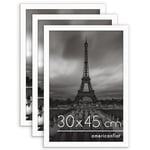 Americanflat Cadre Photo 30x45 cm en Blanc - Bois D'ingénierie avec Verre Résistant aux Chocs et Matériel de Suspension - Formats Horizontaux et Verticaux pour Mur - Lot de 3