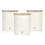 Swan Nordic 3 Pc Tea Coffee Sugar Slate White Steel Bamboo Lid Matte Canisters