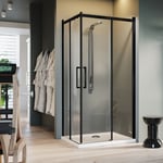 Parois cabine de douche angulaire verre transparent avec easy-clean h 200 mod. Prime Black Corner 80X90 cm vers droite