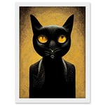 Doppelganger33 LTD Black Cat Le Chat Noir Modern Mustard Artwork Framed A3 Wall Art Print