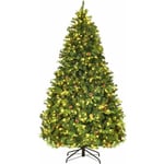 COSTWAY Sapin de Noël/Arbre de Noël Artificiel avec Lumière LED Blanc Chaud, Pommes de Pin et Pied en Métal, Matériau PVC et PE pour Maison, Magasin,