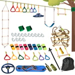 42.6 FT Obstacle Course with Monkey Bars, Wheels, Rope, Tree Protector