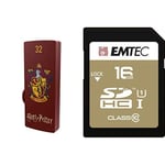 Pack Support de Stockage Rapide et Performant : Clé USB - 2.0 - Série Licence - Harry Potter Gryffindor - 32 Go + Carte SD - Gamme Elite Gold - Classe 10-16 GB