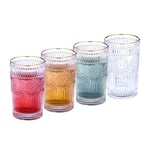 Relaxdays Lot de 4 Verres avec Motif, 400 ML, Vintage, Bord doré, jus Fruits, lavables Lave-Vaisselle, Transparents