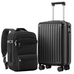 COOLIFE Cabin Suitcase 55X35X20cm and Cabin Backpack 20L(40X25X20cm) Set for Ryanair Airlines Carry on Hand Cabin Luggage Travel Bag Hard Shell Suitcase with TSA Lock (Black, 55 x 35 x 20cm -Set 2pcs)