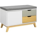 Sobuy - FSR92-W Banc de Rangement Meuble d'entrée Banquette Confortable avec Coussin Rembourré, 2 Tiroirs et 1 Porte