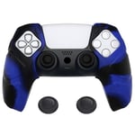 PlayVital Mecha Edition Blue Black Ergonomic Soft Controller Silicone Case Grips for ps5, Rubber Protector Skins with Thumbstick Caps for ps5 Controller – Compatible with Charging Station