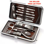 12 Piece Manicure Pedicure Nail Care Set Cutter Clippers Kit Case Mens Ladies UK