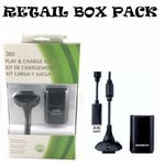 NEW BLACK PLAY AND CHARGE KIT + RECHARGEABLE BATTERY FOR XBOX 360 UK SELLER