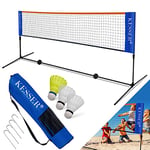 KESSER® Filet de Badminton, Filet de Tennis | 500 cm | Filet de Badminton réglable en Hauteur sur 3 Niveaux, Set Comprenant Un Filet, 3X Volants de Badminton, Support Stable en Fer, Bleu