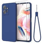 THIYUFUNS Silicone Liquide Coque pour Xiaomi Redmi Note 12 4G avec Verre trempé,Intérieur Microfibre Etui de Protection Contre Les Chutes Antichoc Full Body Protecteur Housse - Bleu