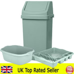 SAGE GREEN 3 PIECE KITCHEN SET 50L BIN DISH DRAINER & RECTANGLE WASHING UP BOWL