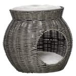 Rattan Cat Basket Tvåvånings Kattsäng Med 2 Kuddar, Mörkgrå, Ø50X43,5Cm