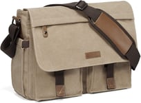 Sac Bandoulière Homme, Imperméable Vintage Sacoche Ordinateur Portable 14 Pouces Sac à Épaule Femmes Toile PC Bureau Mallette Messenger Besace Laptop avec Bandoulière Rembourrée Travail Kaki