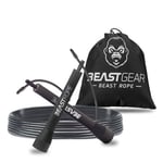 Beast Gear Corde à Sauter Sport – Speed Jump Rope pour Adulte et Enfant – Roulement à Billes et Câble en Acier – Idéale pour Crossfit, Musculation, Boxe, Fitness, Gym, MMA, HIIT - 2,8 m ajustable