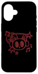 Coque pour iPhone 16 Y2K 90s Cat porte un casque d'écoute et entend de la musique