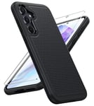 FNTCASE for Samsung A55 5G Phone Case: Dual Layer Shockproof Drop Protection Galaxy A55 Case - 360 Military Grade Protective Mobile Cover Rugged Matte Heavy Duty Slim TPU Aesthetic Cases Black