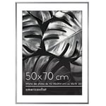 Americanflat Cadre Photo Aluminium 50x70 cm Argenté - Cadre A2 avec Passe-Partout ou 50x70 cm sans Passe-Partout – Verre Plexiglas, Matériel de Suspension Mural Intégré