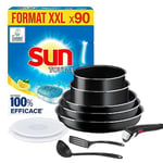 Tefal Ingenio Easy on Batterie de Cuisine 10 Pièces,Revêtement Antiadhésif,Indicateur de Démarrage de Cuisson,Base de Diffusion+Sun Pastilles Lave-Vaisselle Tout-en-1 Citron,85% Ingrédient Naturel