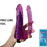 Double Penetrator Vibrator Dildo 8 Inch Realistic Purple WATERPROOF Sex Toy