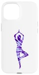 Coque pour iPhone 15 Violet tie-dye pose arbre yoga