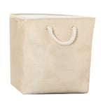 (Beige) Fabric Storage Case Fabric Laundry Basket Foldable Cotton Cloth