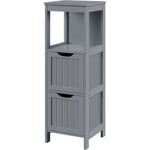 Yaheetech - Petit Meuble Salle de Bain Colonne Rangement Table d'Appoint d'angle Toilette avec 2 Tiroirs et 1 Etage 30 x 30 x 89 cm Gris Foncé