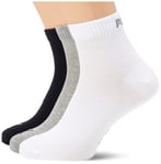 PUMA Unisex Quarter Socks (3 Pair Pack) 38 Multicoloured (Grey/White/Black)