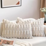 ZWJD Lot de 2 Housse Coussin Beige 40x60 Fausse Fourrure Coussin Canape Douce Moelleuse Housse de Coussin Moderne Décoration pour Salon,Canapé,Chambre à Coucher, Décoration de Voiture